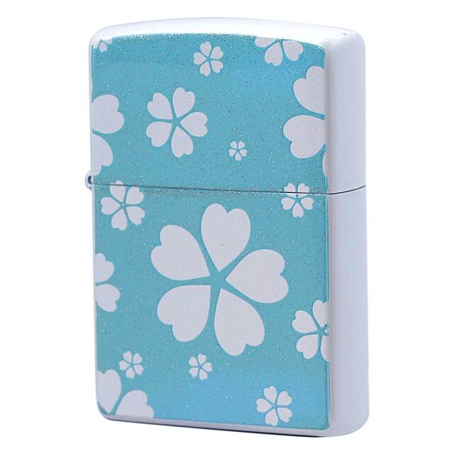 絶版/ヴィンテージ Zippo ジッポー 中古 2006年製造 水色に白い桜  [N]未使用・新品