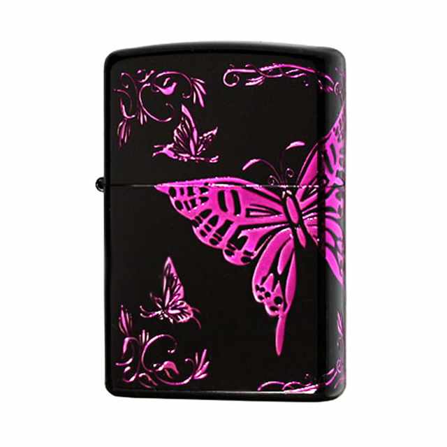 Zippo ジッポー 蝶々 バタフライ アラベスク 唐草 3面連続加工 イオンマットBK イオンパープルサシ 2BTF-C メール便可