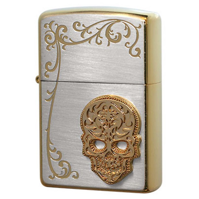 Zippo ジッポー スカル ドクロ 骸骨 アラベスク 唐草 シークレットガーデン シルバーサテン＆金メッキ The Seacret Garden TSG-E メール便可
