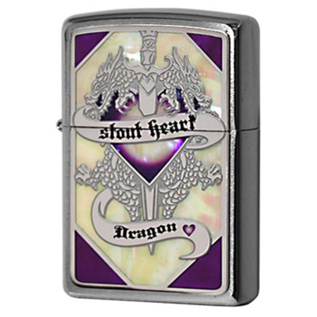 Zippo ジッポー 龍 ドラゴン シェル 貝 インレイ 象嵌 剣 パープル Shell Dragon SHD-PR メール便可