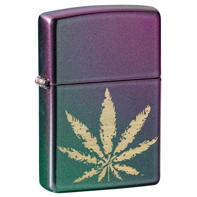 Zippo ジッポー マリファナ リーフ 葉 Counter Culture Marijuana Leaf On Iridescent Violet 玉虫色 イリデッセント 49185 メール便可