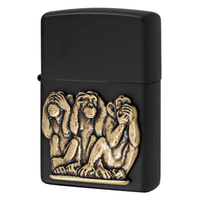 Zippo ジッポー 三猿 見ざる 聞かざる 言わざる Three wise monkeys ブラックマット 29409 メール便可