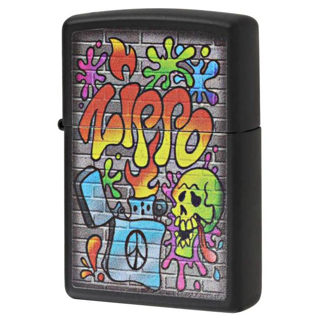Zippo ジッポー スプレーアート 壁画 スカル ドクロ 骸骨 Street Art ブラックマット 49605 メール便可