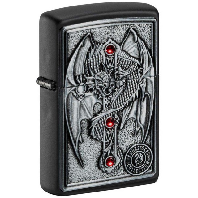 Zippo ジッポー アン ストークス コウモリ 剣 Anne Stokes Winged Dragon Cross Emblem エンブレム貼り ブラックマット 49755 メール便可