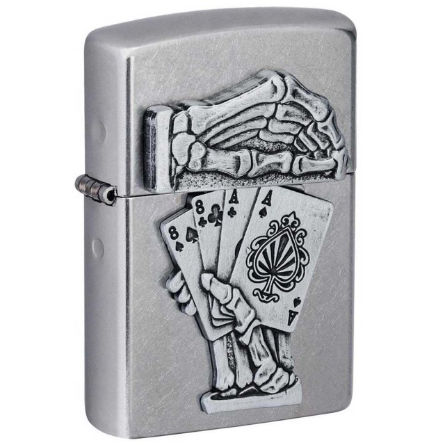 Zippo ジッポー トランプ スカル ドクロ 骸骨 Dead Mans Hand Emblem Design トリックアクション エンブレム貼り ストリートクローム 49536 メール便可