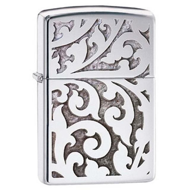 Zippo ジッポー アラベスク 唐草 フィリグリー加工 FILIGREE 鏡面 ポリッシュ クローム 28530 メール便可