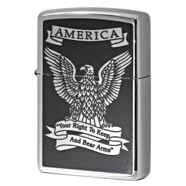 Zippo ジッポー アメリカンイーグル 鷲 America Eagle Right to Bear Arms 鏡面 ポリッシュ クローム 28290 メール便可