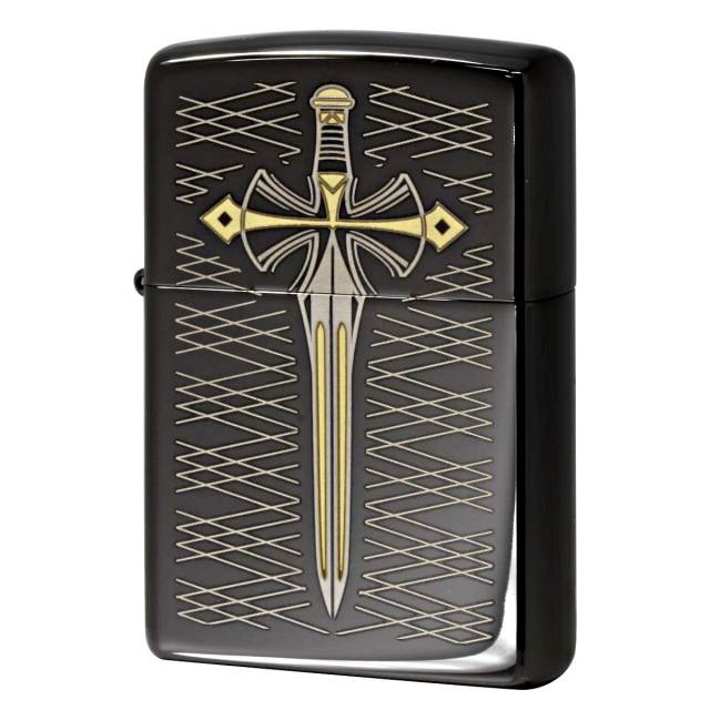 Zippo ジッポー 剣 ソード Engraved Sword 漆黒 ブラックエボニー 鏡面 ポリッシュ PVD加工 28799 メール便可