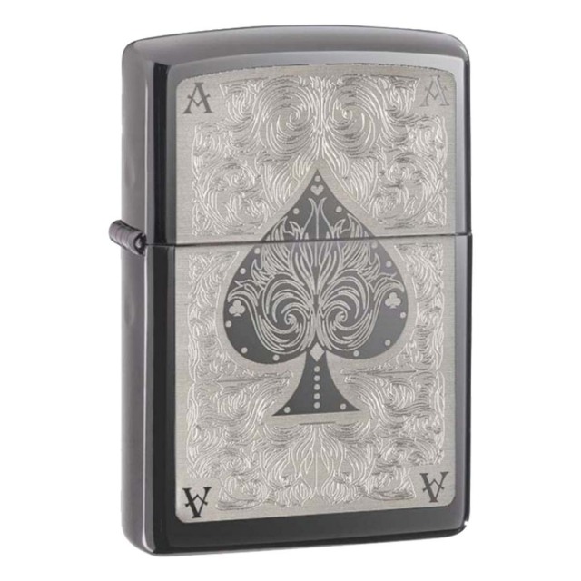 Zippo ジッポー トランプ柄 エース Ace Filigree ブラックアイス 鏡面 ポリッシュ PVD加工 28323 メール便可