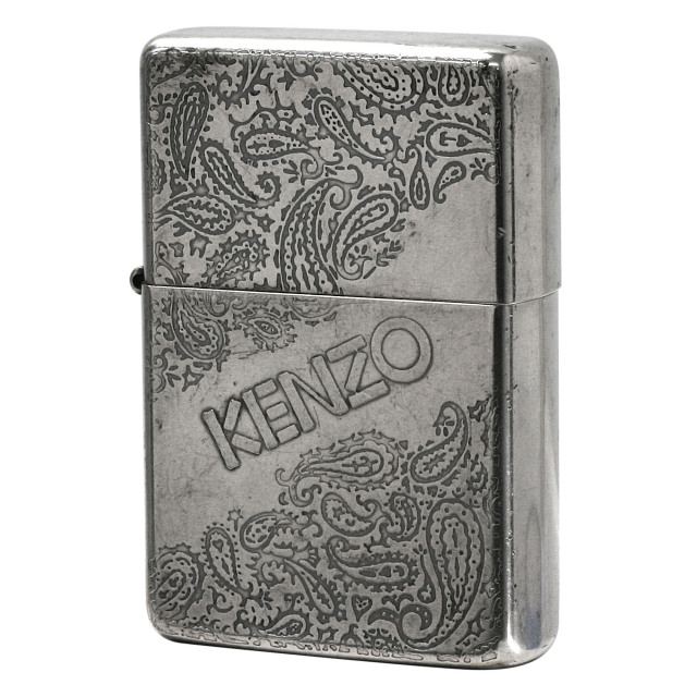 絶版/ヴィンテージ Zippo ジッポー 中古 1989年製造 KENZO フラットトップケース いぶし銀仕上げ  [B]使用感ありやや傷汚れあり