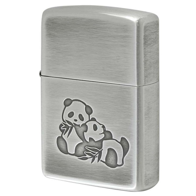 Zippo ジッポー 双子パンダ いきものモチーフ 動物 銀メッキいぶし 80046 メール便可