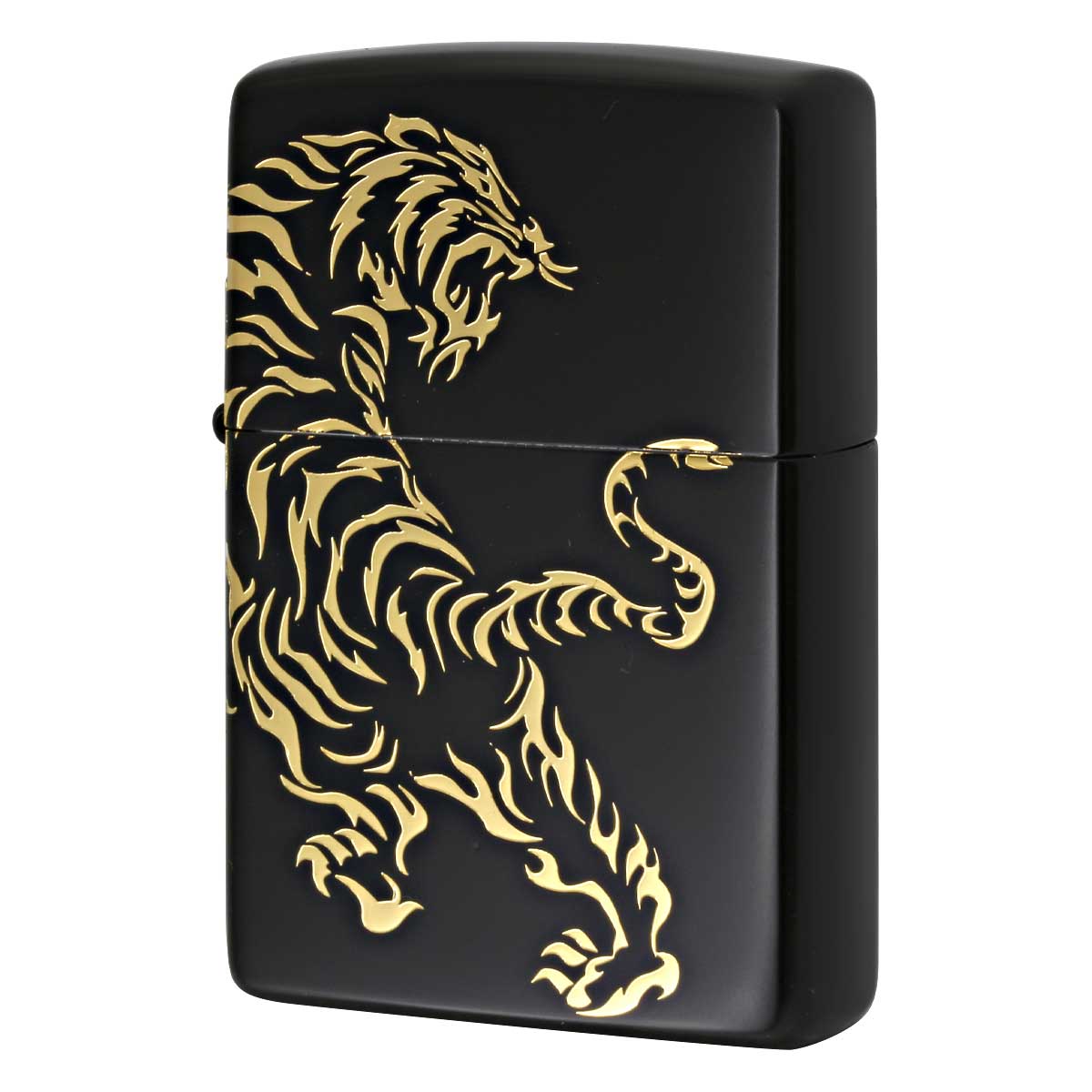 Zippo ジッポー 虎 タイガー 2面連続加工 ブラックマット 金サシ Tiger & Dragon 2BKG-TIGER