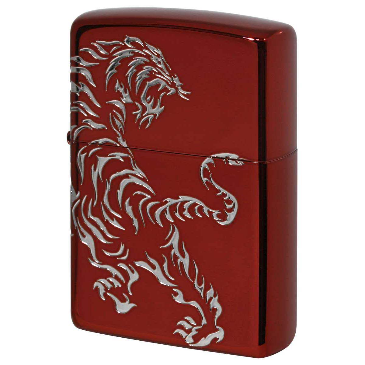 Zippo ジッポー 虎 タイガー 2面連続加工 レッドイオンコーティング 銀サシ Tiger & Dragon 2REDS-TIGER