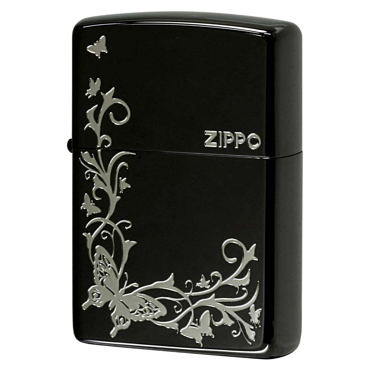 Zippo ジッポー バタフライ アラベスク 蝶々 唐草 ブラックニッケル 銀サシ BUTTERFLY DESIGN  2BKS-BUT