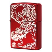 Zippo ジッポー ドラゴン 龍 レッド RED DRAGON Ion Red Gold Plate Inlay S 銀サシ