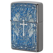 Zippo ジッポー クロス Cross 十字架 ブルー #200 メタルプレート 両面加工 ブラッシュドクローム 2MPP-Cross BL メール便可