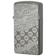 Zippo ジッポー スリム 桜 さくら ＃1600 SLIM メタルプレート ブラッシュドクローム 16MP-桜 メール便可