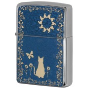 Zippo ジッポー ネコ 猫 Cat ブルー #200 ゴールドプレート 両面加工 ブラッシュドクローム 2MPP-Cat BL GP