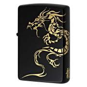 Zippo ジッポー 龍 ドラゴン 2面連続加工 ブラックマット 金サシ Tiger & Dragon 2BKG-DR