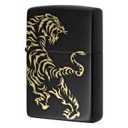 Zippo ジッポー 虎 タイガー 2面連続加工 ブラックマット 金サシ Tiger & Dragon 2BKG-TIGER