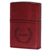 Zippo ジッポー 革巻き 牛革 レザー ジッポ ロゴ 月桂樹 レッド ハンドメイド 手縫い REAL LEATHER ZIPPO LOGO RD-7