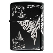 Zippo ジッポー 蝶々 バタフライ アラベスク 唐草 3面連続加工 イオンマットBK 銀サシ 2BTF-B メール便可