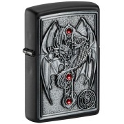 Zippo ジッポー アン ストークス コウモリ 剣 Anne Stokes Winged Dragon Cross Emblem エンブレム貼り ブラックマット 49755 メール便可