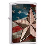 Zippo ジッポー アメリカ国旗 星 スター レトロ Retro Star and Flag ブラッシュドクローム 28653 メール便可