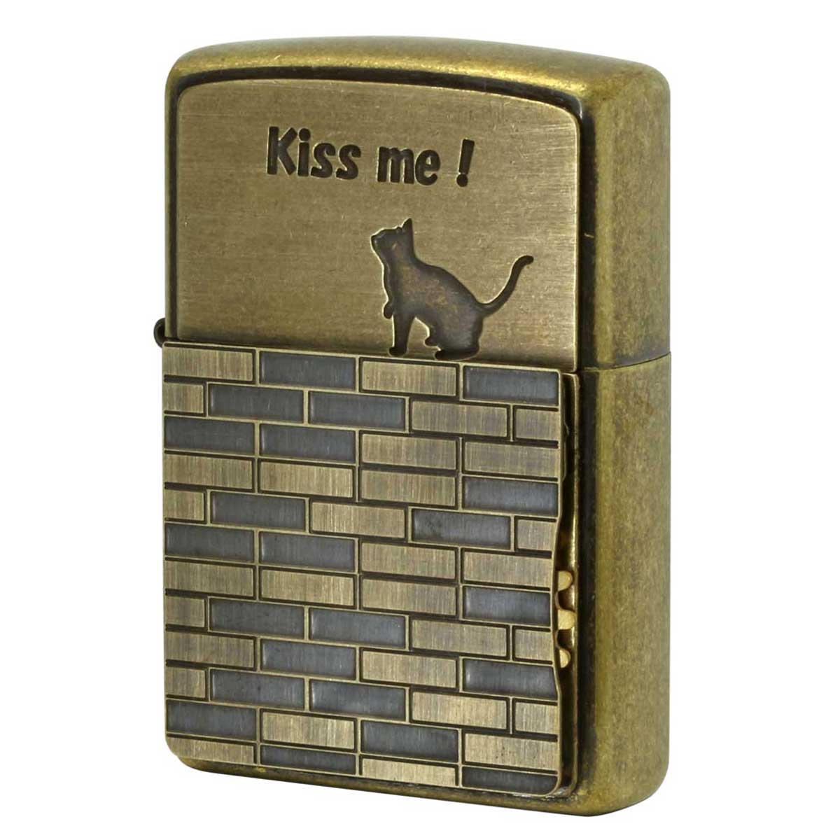 Zippo ジッポー ネコ 猫 Cat キスミー キャッツ バレル加工 ブラス Kiss me cat's トリックジッポー ZTR-CAT BB メール便可