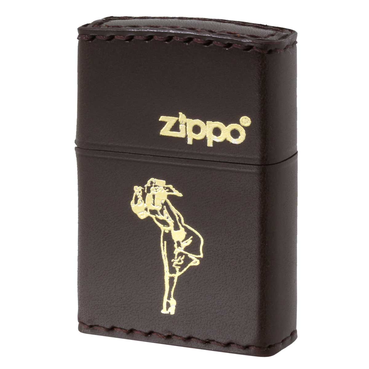 Zippo ジッポー 革巻き ウインディ 金箔押し ダークブラウン DB-WG