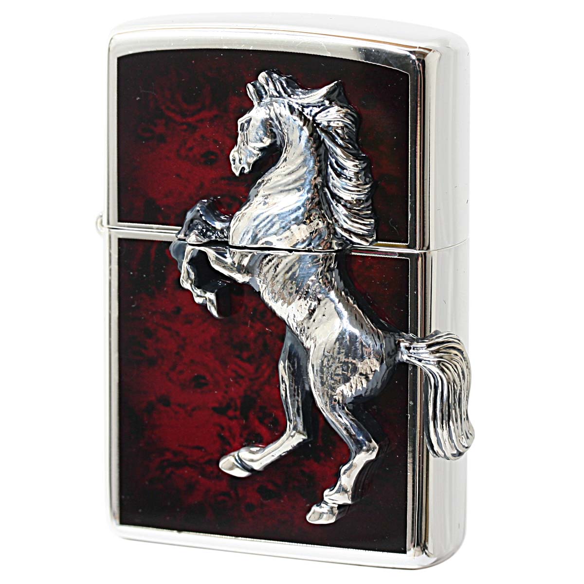 Zippo ジッポー 馬 ホース 2面連続メタル ウイニング ウィニー レッドマーブル ディープレッド