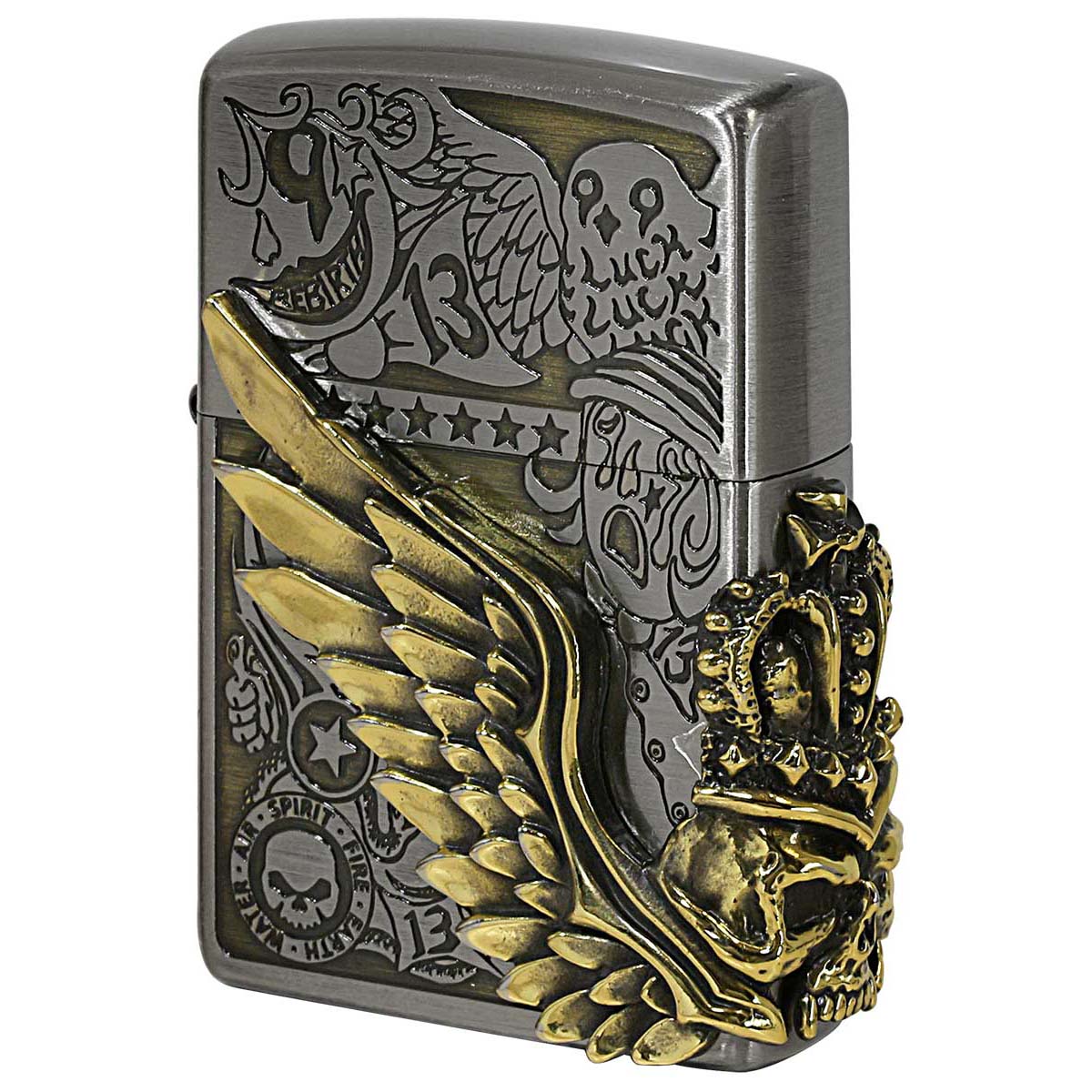 Zippo ジッポー スカル ドクロ 骸骨 羽 ウイング フォーチュンヘッド コンビネーション古美 Fortune Head Ni＆BS