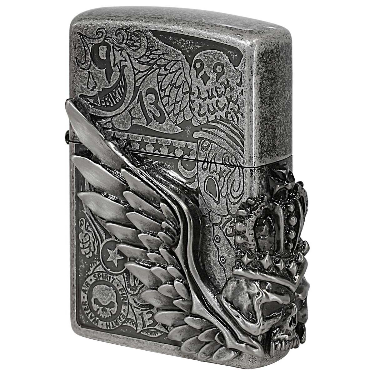 Zippo ジッポー スカル ドクロ 骸骨 羽 ウイング フォーチュンヘッド いぶしバレル Fortune Head SV