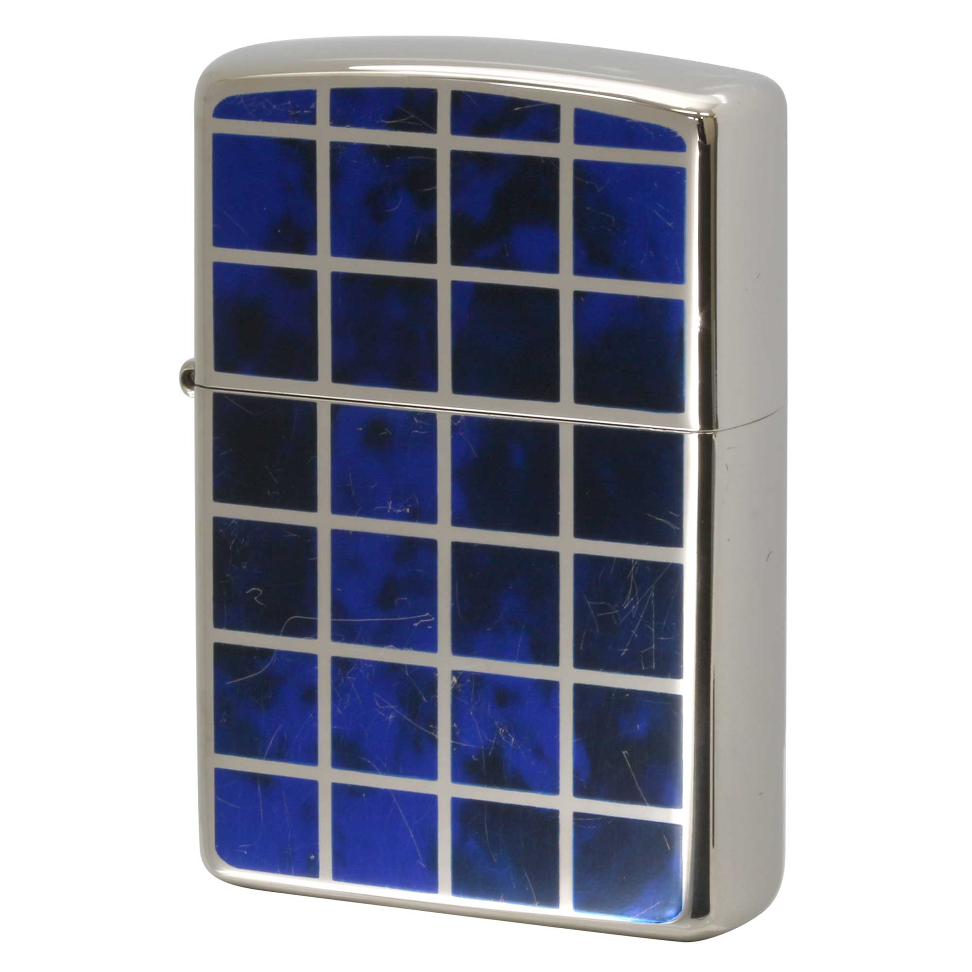 絶版/ヴィンテージ Zippo ジッポー 中古 2021年製造 CP-SV BL 格子模様 マーブル  [B]使用感ありやや傷汚れあり