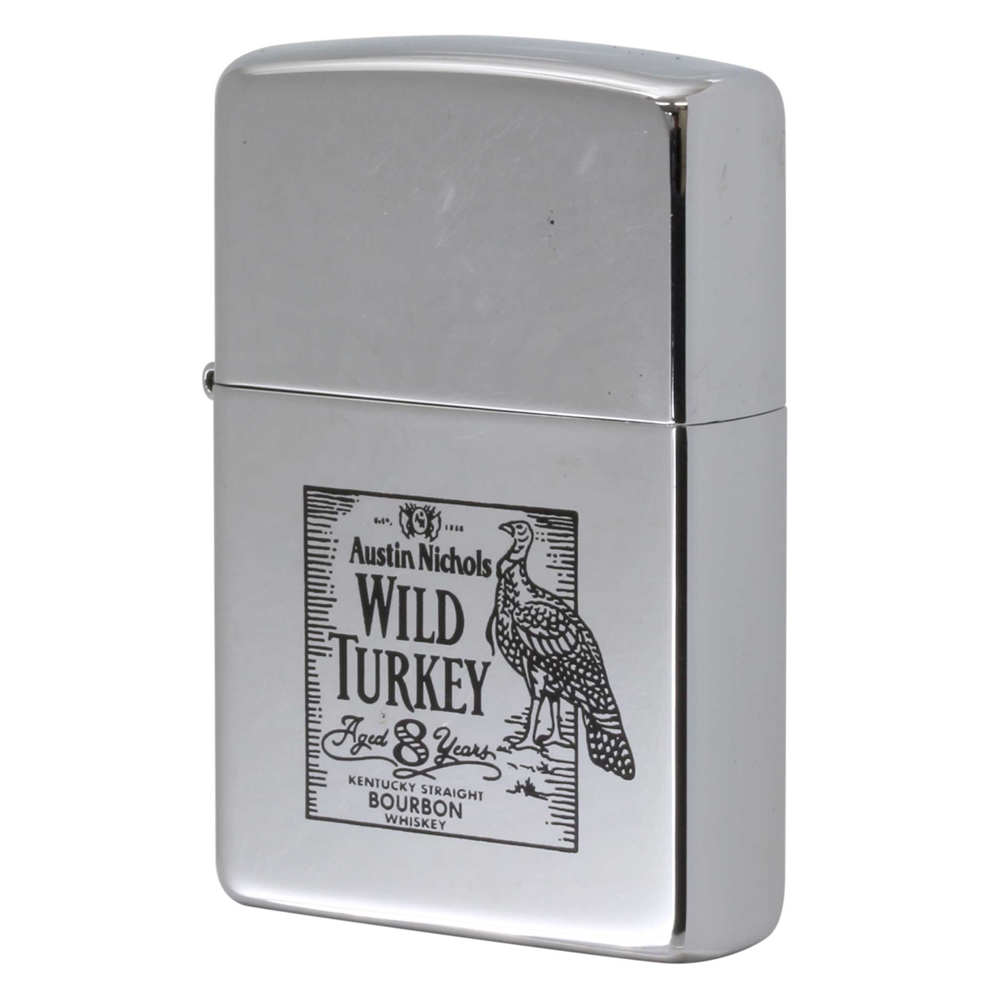 絶版/ヴィンテージ Zippo ジッポー 中古 2002年製造 ワイルドターキー 8年 WILD TURKEY AGED 8 YEARS クロムメッキ  [B]使用感ありやや傷汚れあり