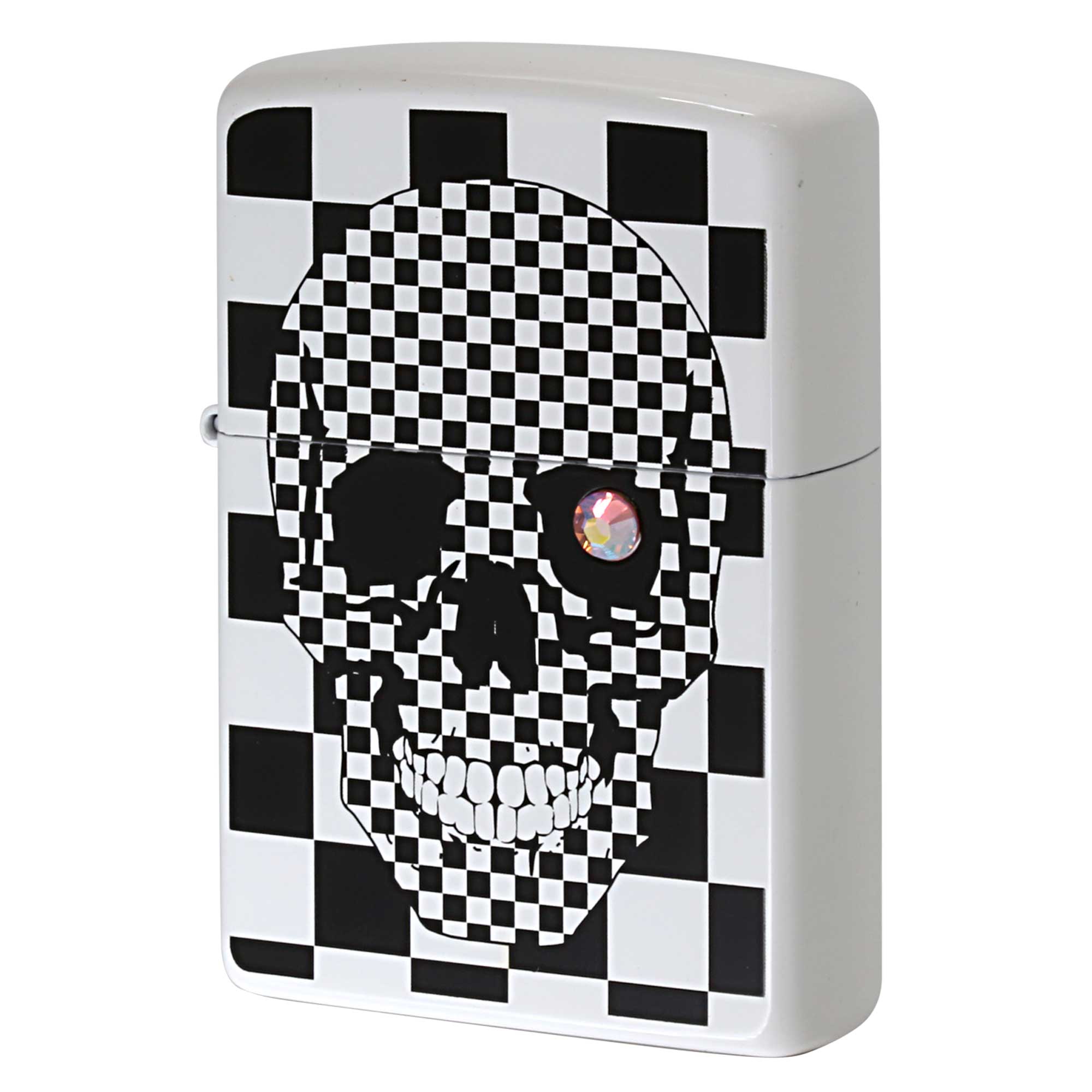 絶版/ヴィンテージ Zippo ジッポー 中古 2006年製造 チェックドスカル ラインストーン  [S]ほぼ新品同様