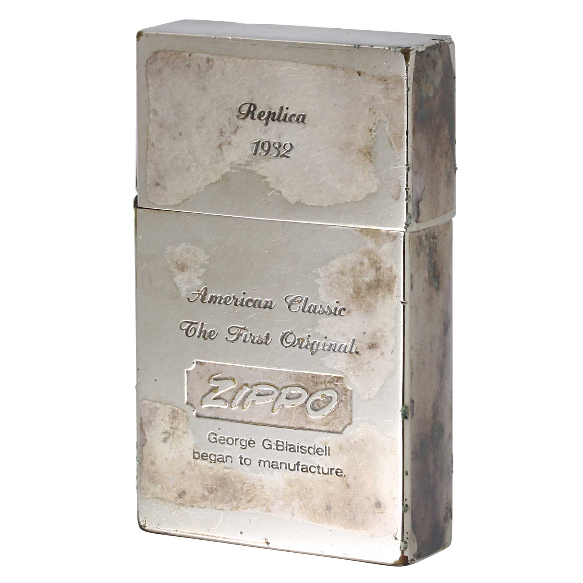 絶版/ヴィンテージ Zippo ジッポー 中古 2000年製造 1932レプリカ ファーストリリース ZIPPO LOGO エッチング 燻仕上げ  [C]使用感あり傷汚れあり