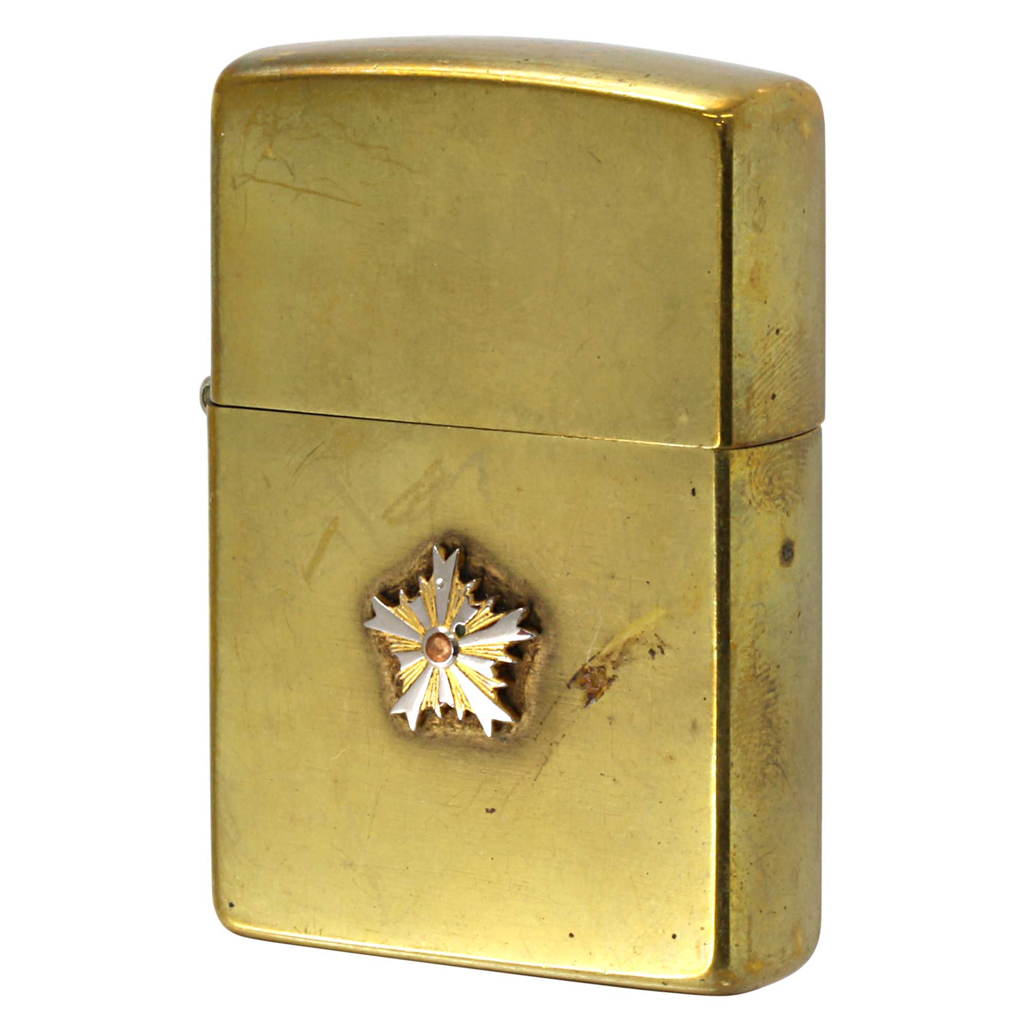 絶版/ヴィンテージ Zippo ジッポー 中古 2001年製造 ブラス エンブレム貼り  [C]使用感あり傷汚れあり
