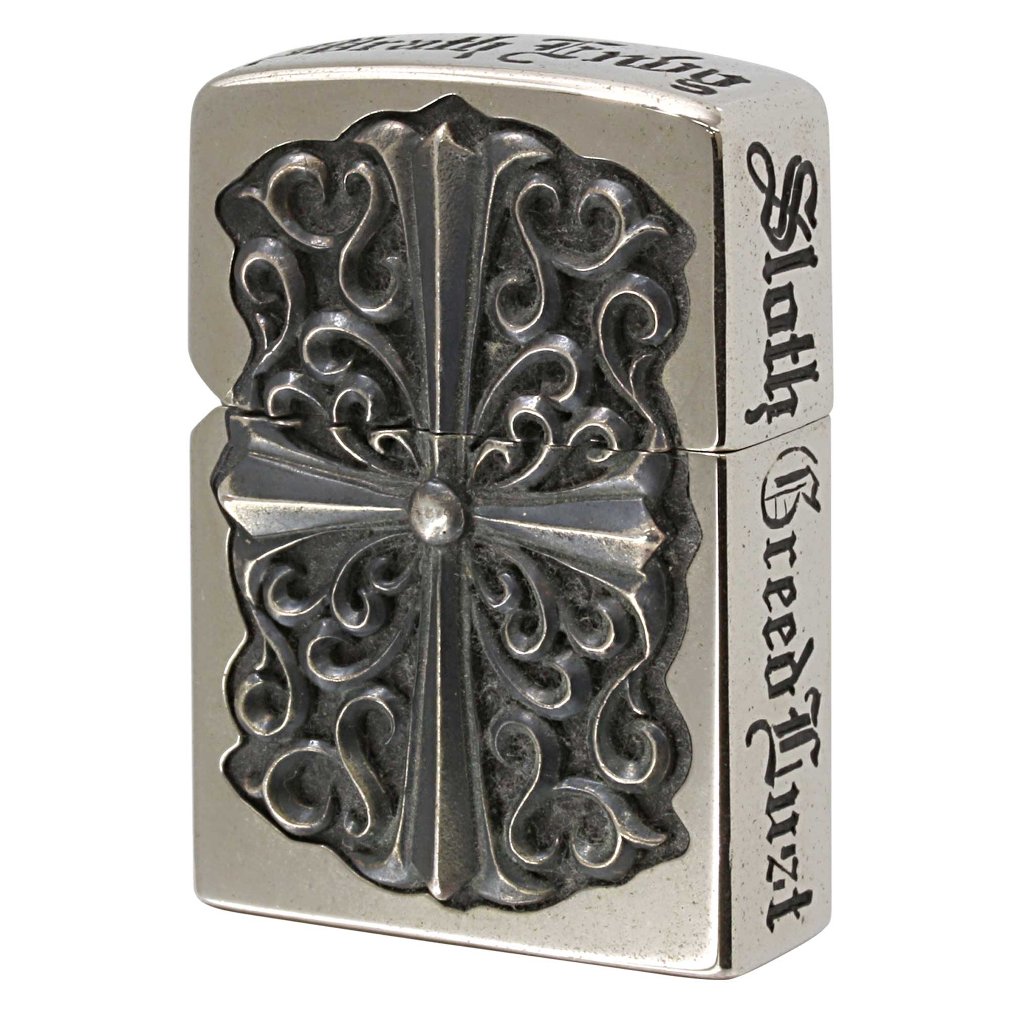 絶版/ヴィンテージ Zippo ジッポー 中古 2011年製造 フルメタルジャケット 2FMJ-CROS 銀メッキフルメタルジャケット 5面エッチング メタル貼り  [C]使用感あり傷汚れあり
