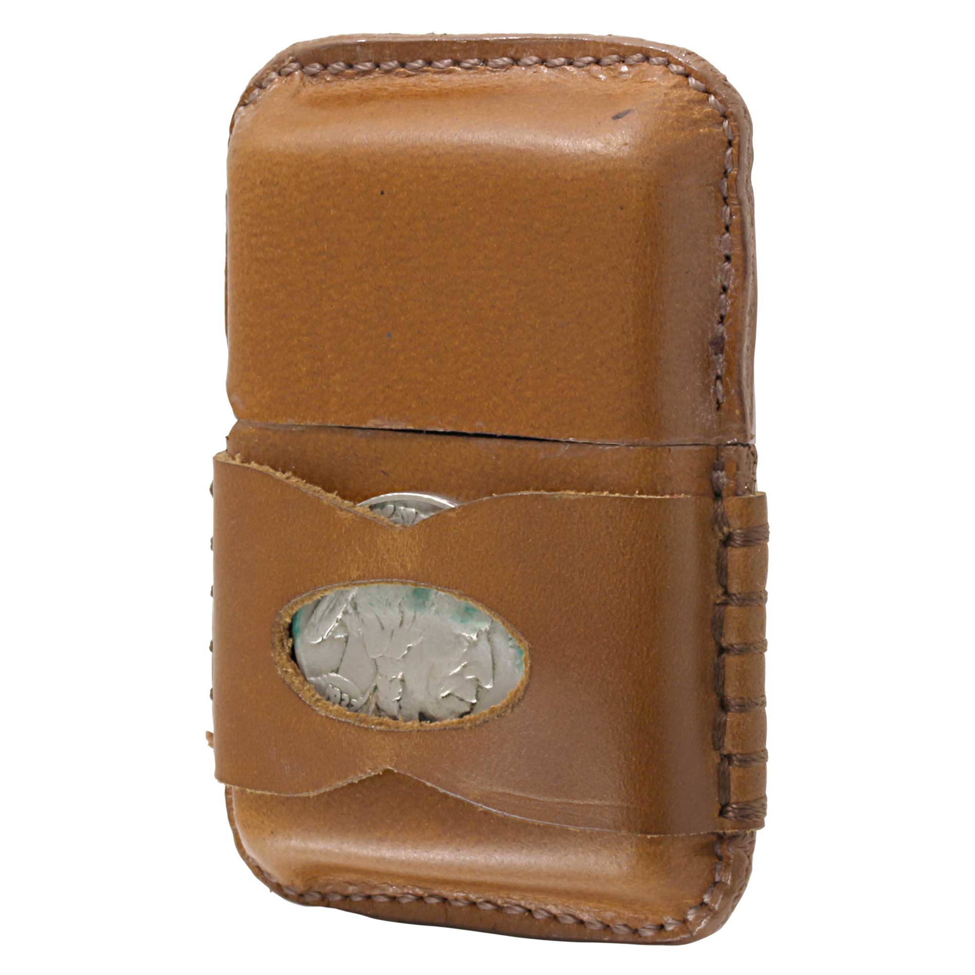 絶版/ヴィンテージ Zippo ジッポー 中古 2002年製造 革巻き アメリカ 5セントコイン付  [S]ほぼ新品同様