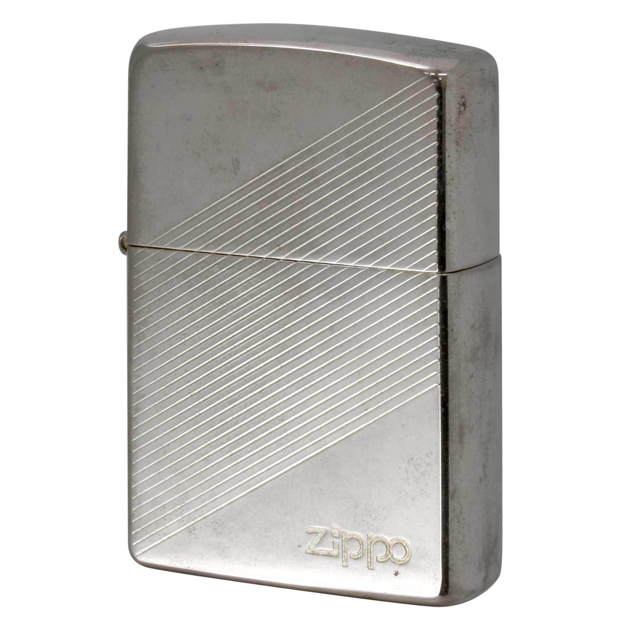 絶版/ヴィンテージ Zippo ジッポー 中古 2003年製造 両面加工 斜めライン ストライプ  ジッポ ロゴ  [C]使用感あり傷汚れあり