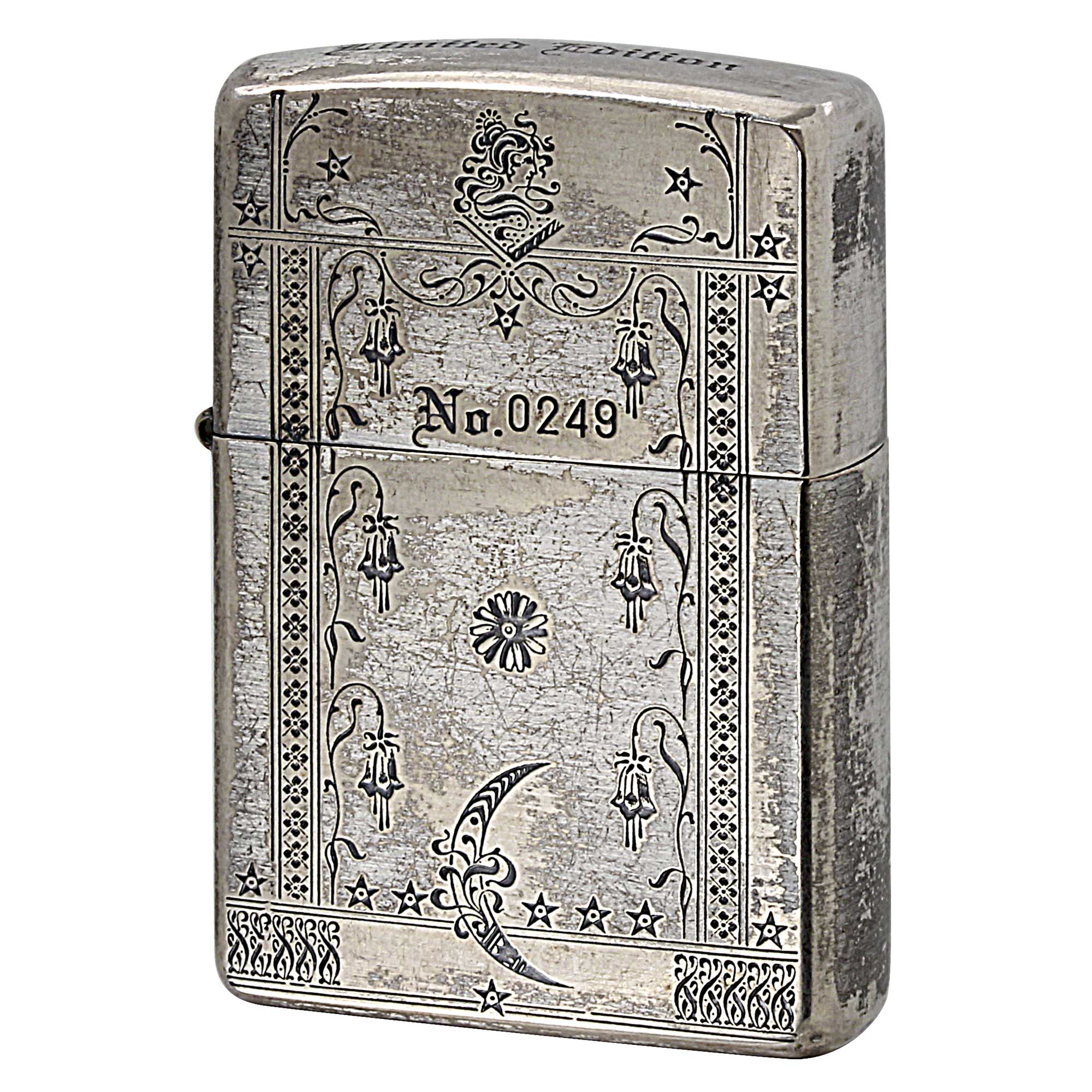 絶版/ヴィンテージ Zippo ジッポー 中古 2002年製造 アラベスク柄 花と月 Limited Edition シリアルナンバー入り No.249  [C]使用感あり傷汚れあり