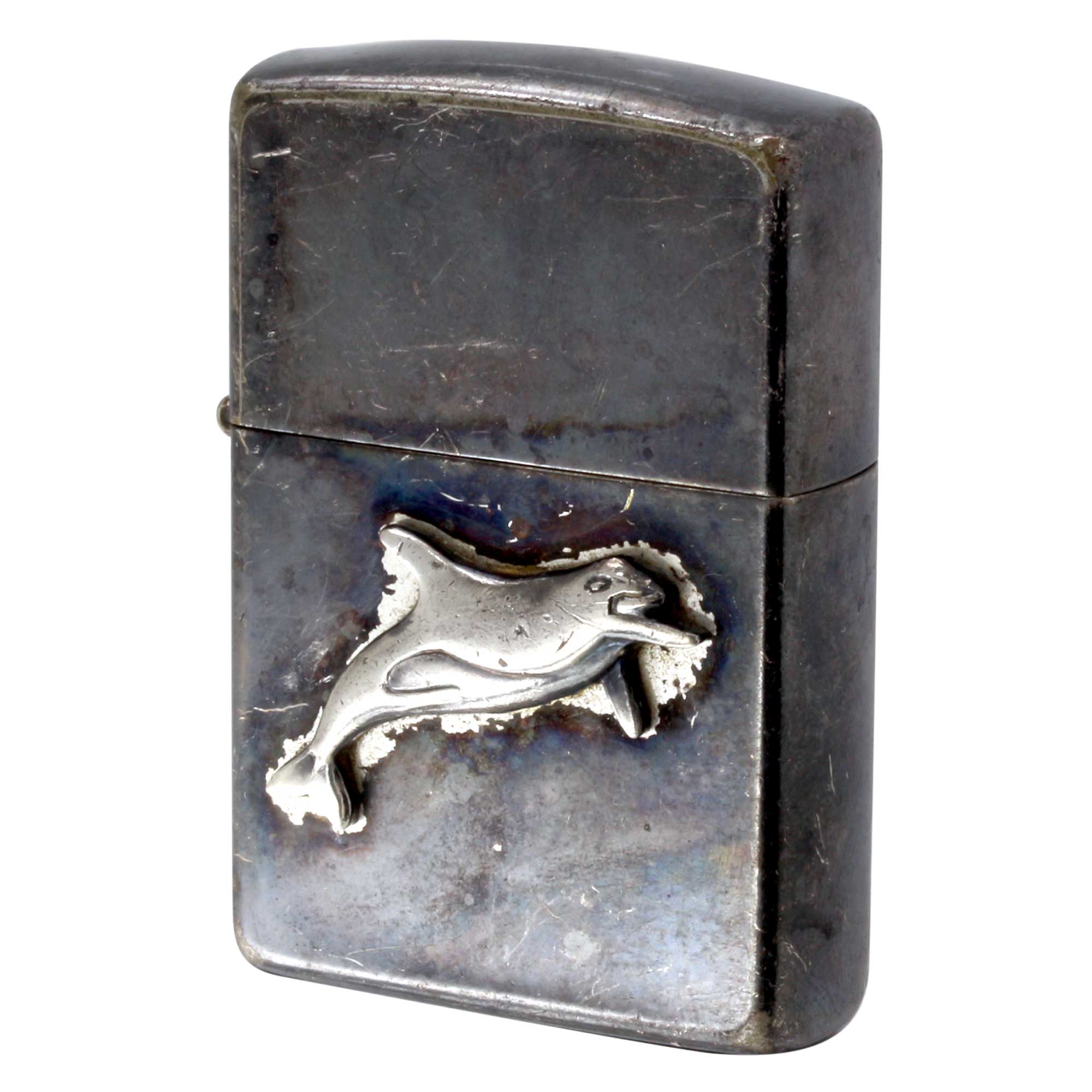 絶版/ヴィンテージ Zippo ジッポー 中古 1995年製造 イルカ ドルフィン メタル  [C]使用感あり傷汚れあり