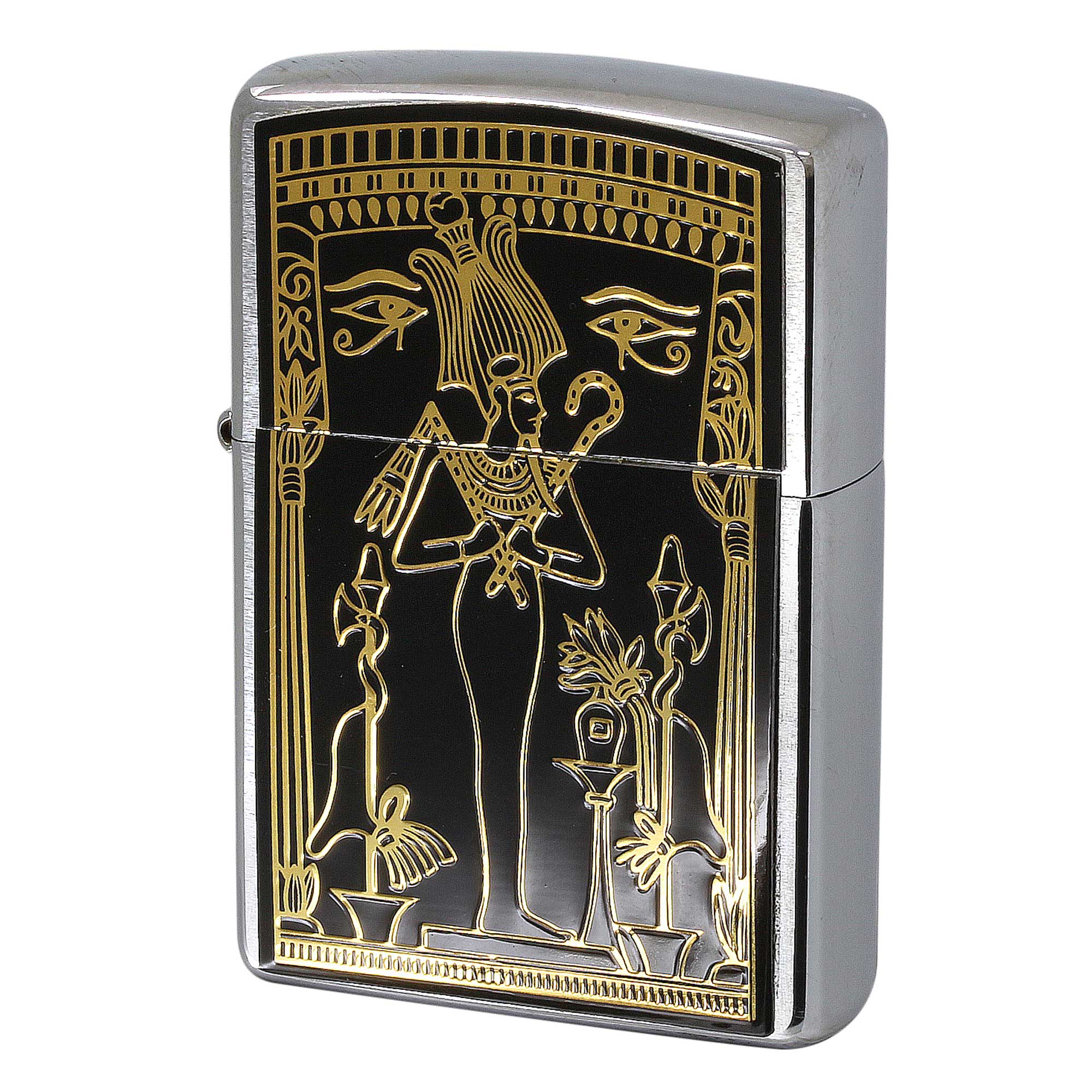 絶版/ヴィンテージ Zippo ジッポー 中古 1998年製造 エジプト神話 オシリス ブラックプレート 金  [S]ほぼ新品同様