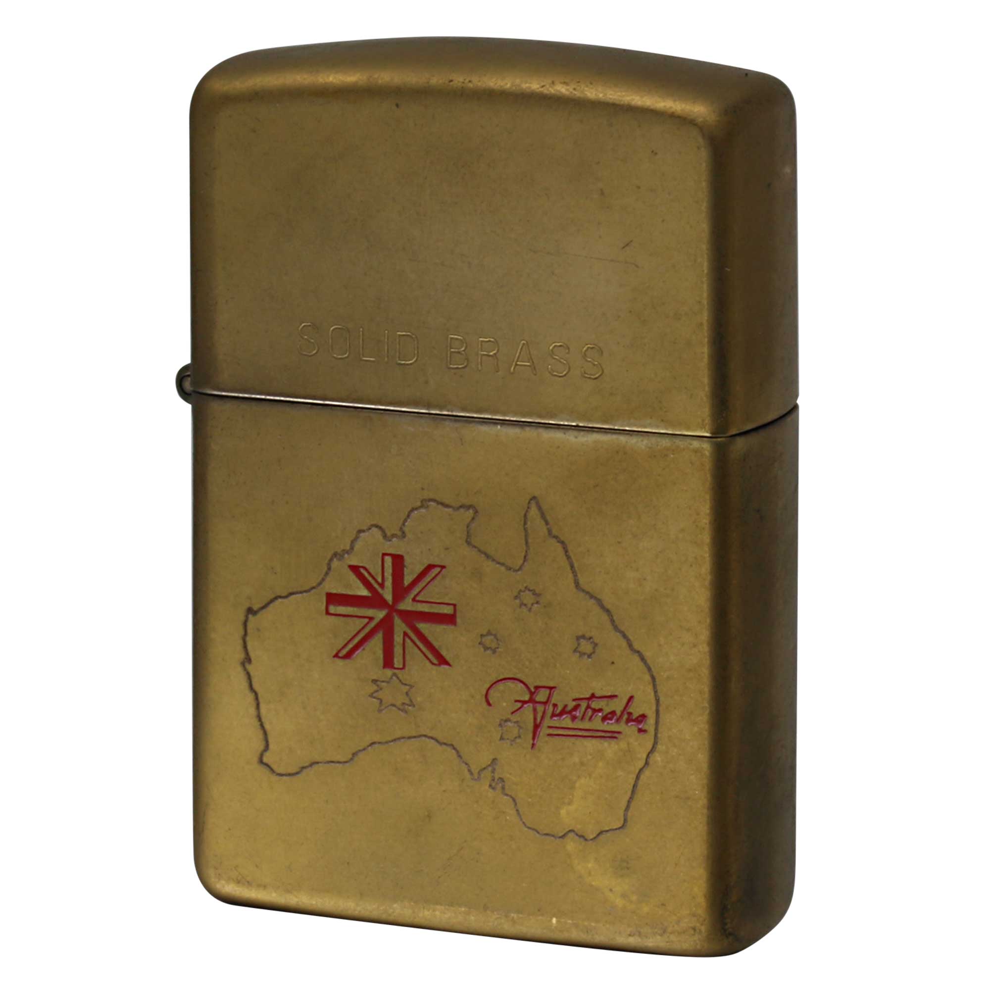 絶版/ヴィンテージ Zippo ジッポー 中古 1992年製造 オーストラリア 国旗 モチーフ シルエット No.254 SOLID BRASS  [C]使用感あり傷汚れあり