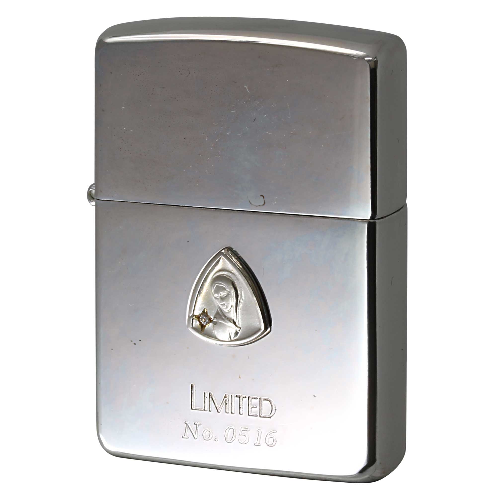 絶版/ヴィンテージ Zippo ジッポー 中古 1996年製造 聖母マリア メタル ダイアモンド ペンダント付き No.0516  [A]使用感少なく状態が良い