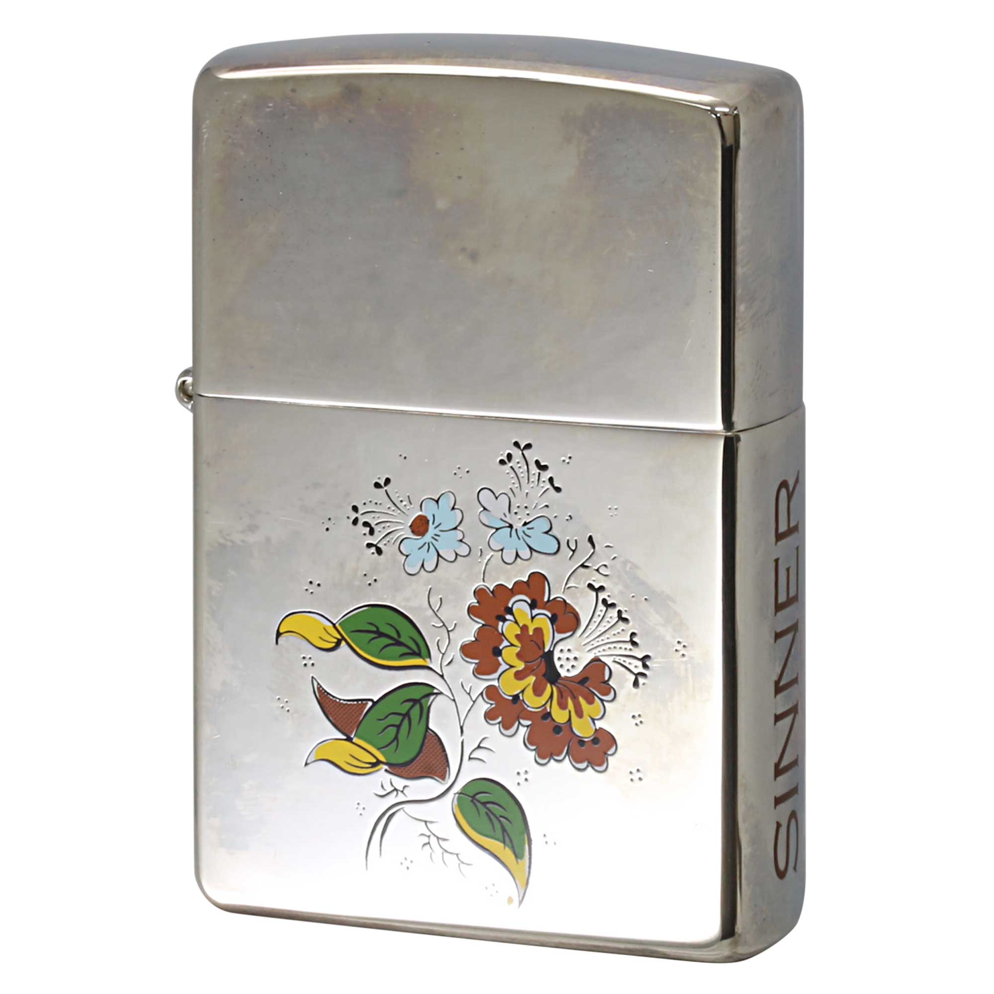 絶版/ヴィンテージ Zippo ジッポー 中古 2003年製造 ZIPPO SAVIOUR SINNER セイヴァー シナー 花柄  [S]ほぼ新品同様