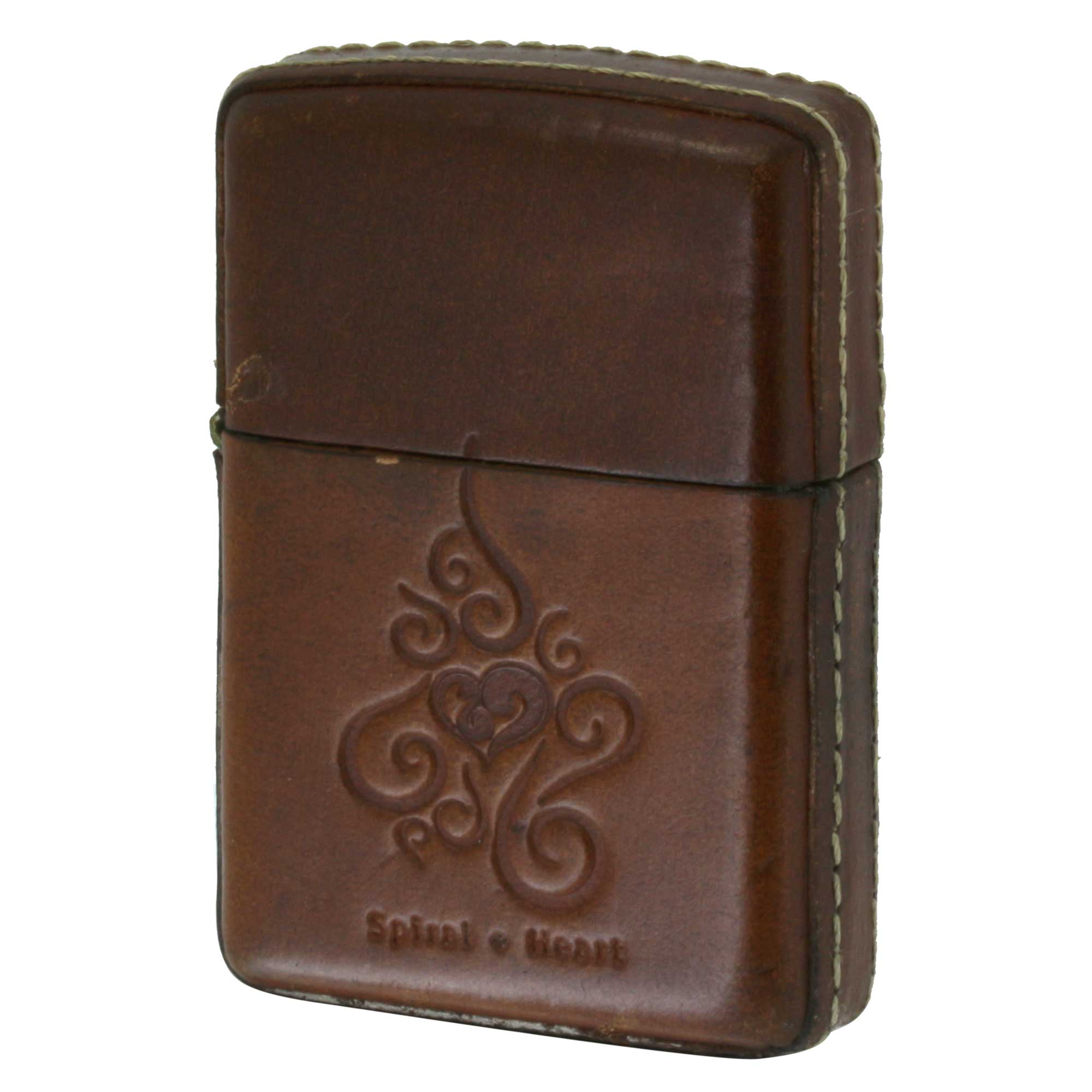 絶版/ヴィンテージ Zippo ジッポー 中古 製造年不明 Spiral Heart 革巻き  [C]使用感あり傷汚れあり