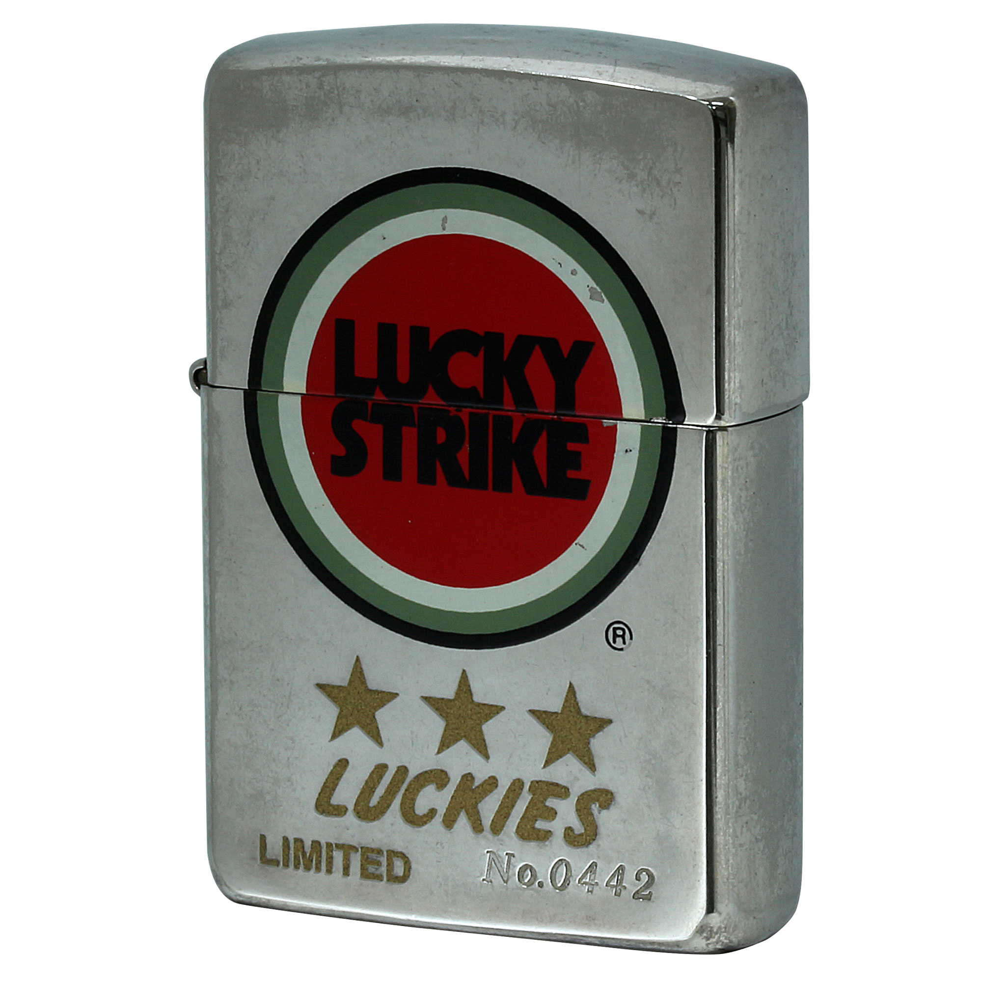 絶版/ヴィンテージ Zippo ジッポー 中古 1996年製造 LUCKY STRIKE ラッキーストライク ロゴプリント 限定 No.0442  [C]使用感あり傷汚れあり