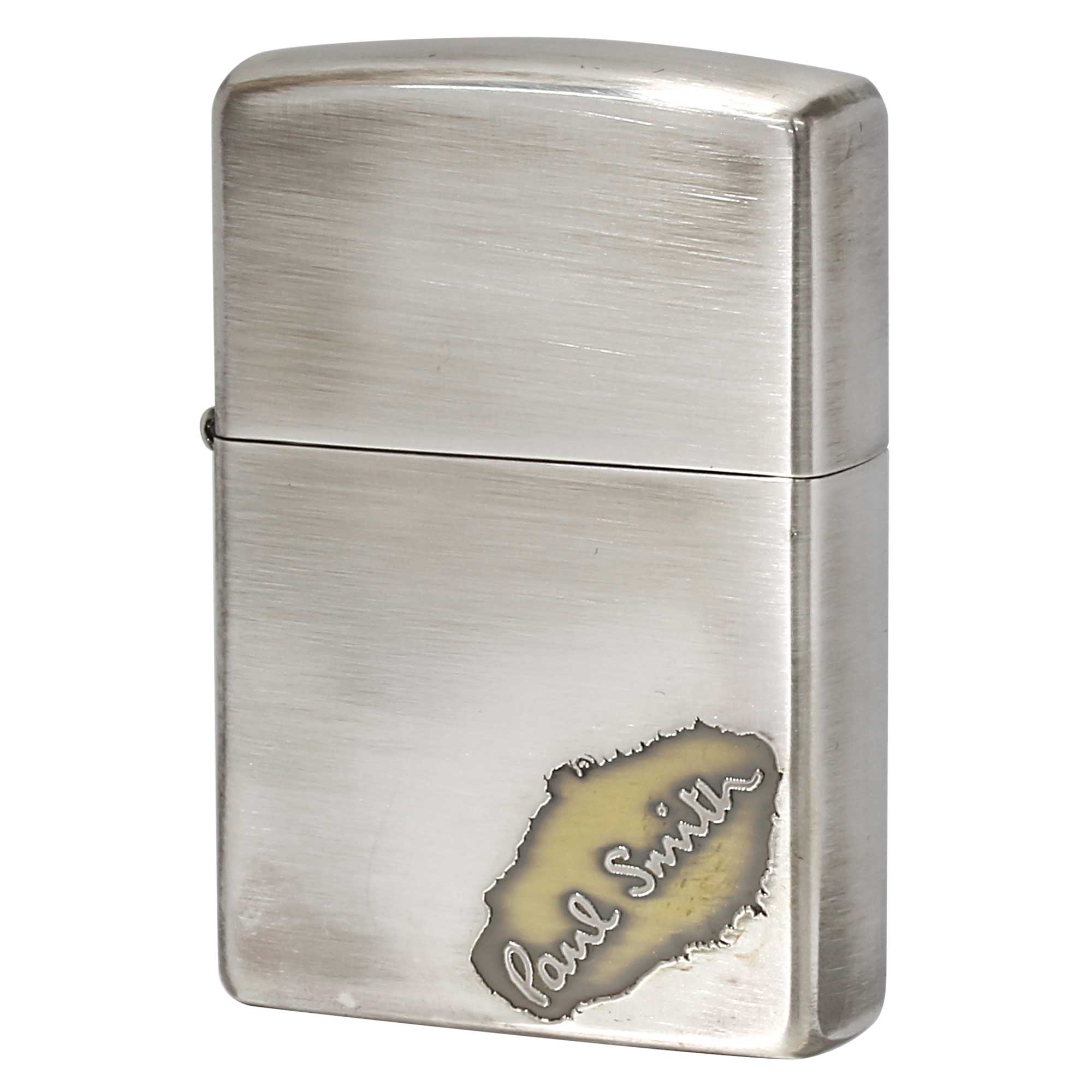 絶版/ヴィンテージ Zippo ジッポー 中古 2008年製造 ZIPPO Paul Smith Damage FRAME LOGO 斜め エッチング 銀メッキ いぶし仕上げ  [N]未使用・新品